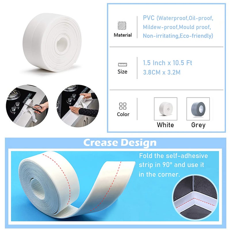 UIOCSSC Caulk Strip, 1.5" x 10.5Ft Self Adhesive Caulk Tape, PVC Waterproof Sealing Tape for Bathroom Bathtub Kitchen Toilet Wall - Image 2